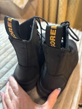 Sorel  Black Boots with Yellow Logo Pull Tabs. Waterproof. New.